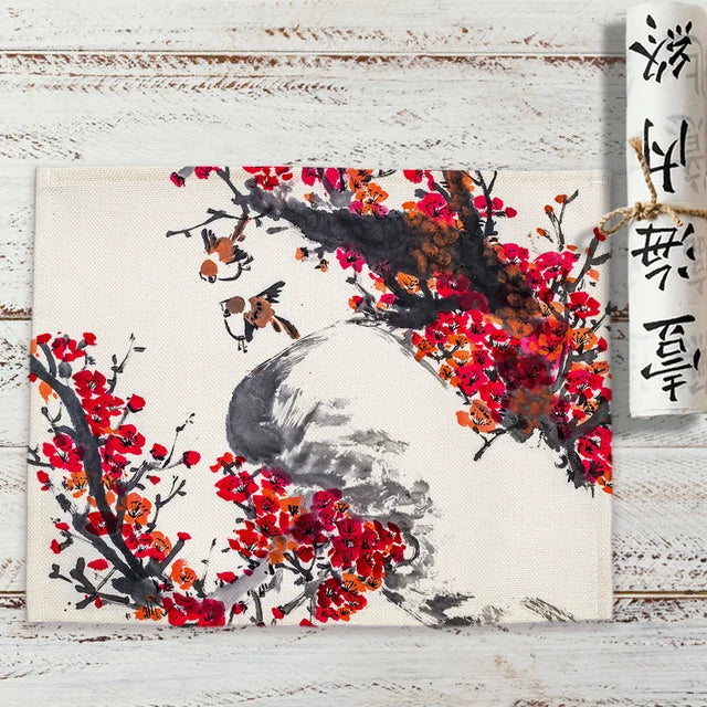 Chinese Landscape Ink Painting Placemat Kitchen Decor Linen Dining Table Mats Coaster Pad Bowl Coffee Cup Mat Tablecloth 42x32CM