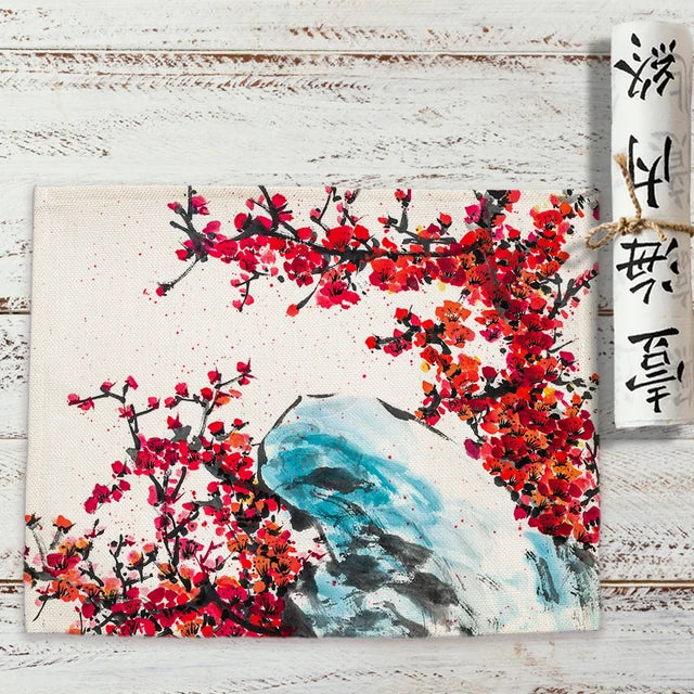 Chinese Landscape Ink Painting Placemat Kitchen Decor Linen Dining Table Mats Coaster Pad Bowl Coffee Cup Mat Tablecloth 42x32CM