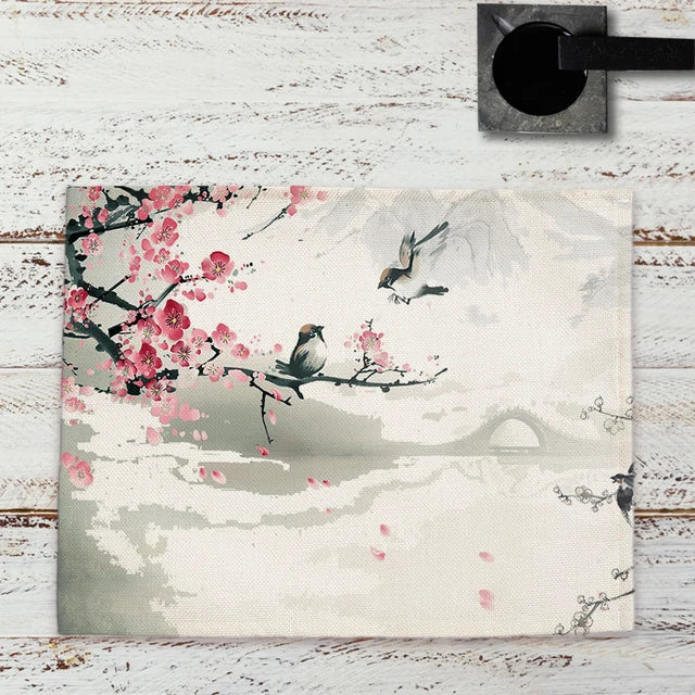 Chinese Landscape Ink Painting Placemat Kitchen Decor Linen Dining Table Mats Coaster Pad Bowl Coffee Cup Mat Tablecloth 42x32CM