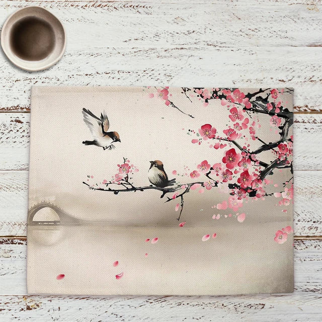 Chinese Landscape Ink Painting Placemat Kitchen Decor Linen Dining Table Mats Coaster Pad Bowl Coffee Cup Mat Tablecloth 42x32CM