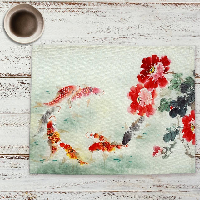 Chinese Landscape Ink Painting Placemat Kitchen Decor Linen Dining Table Mats Coaster Pad Bowl Coffee Cup Mat Tablecloth 42x32CM