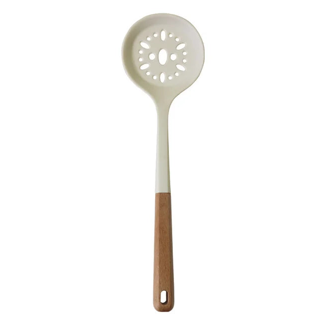 Non-stick Silicone Cooking Utensils Set Kitchenware Wooden Handle Spatula Spoon Turner Soup Ladle Whisk Cookware Kitchen Tools