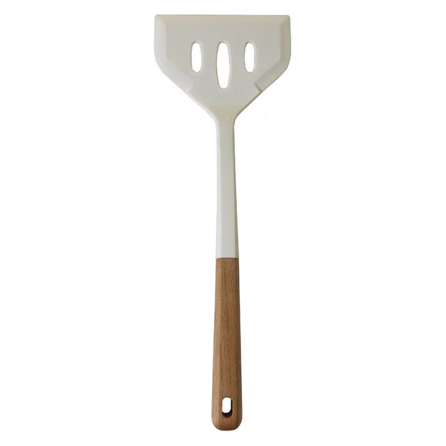 Non-stick Silicone Cooking Utensils Set Kitchenware Wooden Handle Spatula Spoon Turner Soup Ladle Whisk Cookware Kitchen Tools