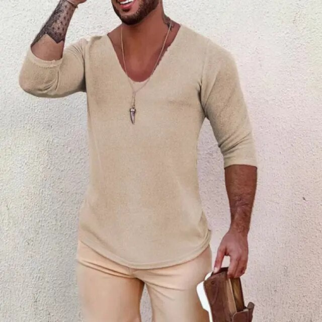 2023 Men's Casual Long Sleeve Kniited Sweaters Thin Style Mens Spring Autumn Clothing Solid V Neck Knitting Pullover Knit Tops