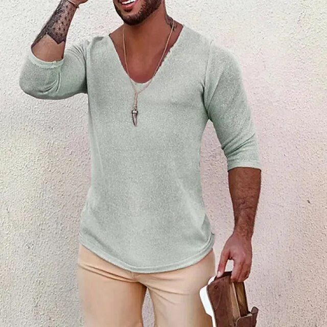 2023 Men's Casual Long Sleeve Kniited Sweaters Thin Style Mens Spring Autumn Clothing Solid V Neck Knitting Pullover Knit Tops