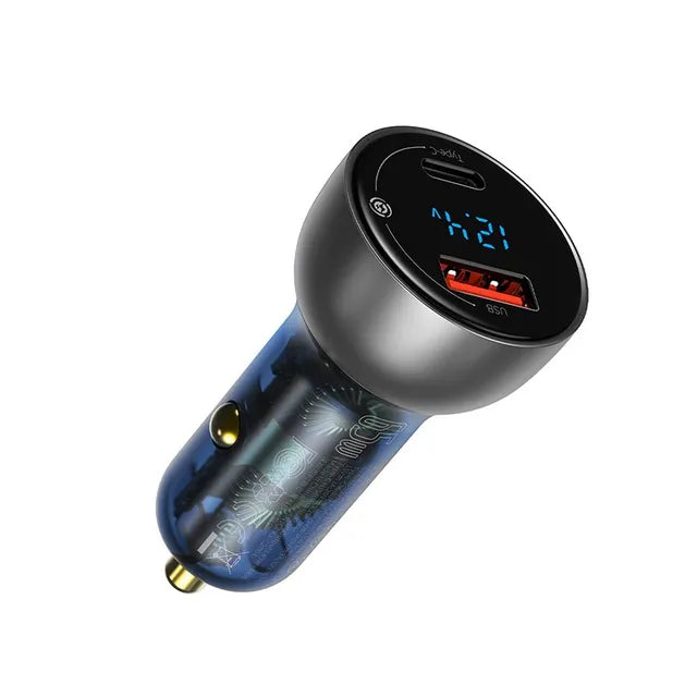 Baseus 65W PPS Car Charger USB Type C Dual Port PD QC Fast Charging For Laptop Translucent Car Phone Charger For iPhone