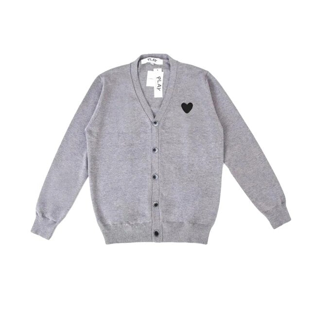 Men Cardigan Heart Eye Embroidered Cotton V-Neck Single Breasted Long Sleeves Spring Autumn Straight Casual Sweater