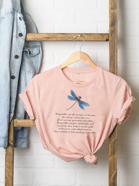 Tee Women T-shirt Summer Short Sleeve Print Clothes Graphic T Shirt Feather Painting Bird Clothing Fashion Female Top