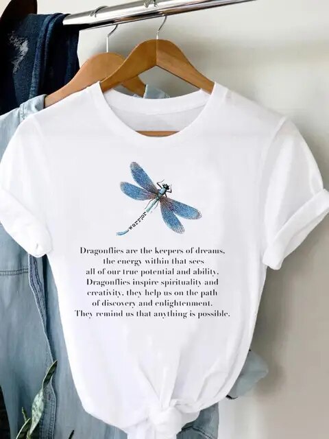 Tee Women T-shirt Summer Short Sleeve Print Clothes Graphic T Shirt Feather Painting Bird Clothing Fashion Female Top