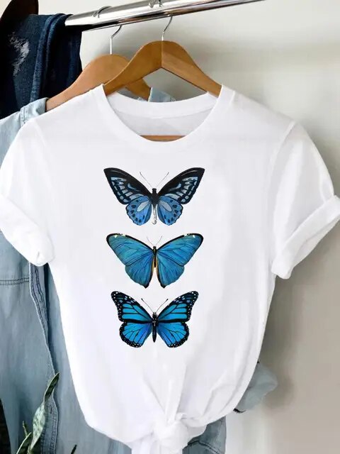 Tee Women T-shirt Summer Short Sleeve Print Clothes Graphic T Shirt Feather Painting Bird Clothing Fashion Female Top