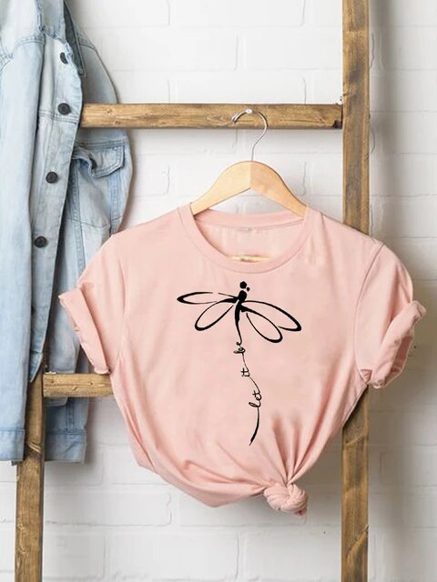 Tee Women T-shirt Summer Short Sleeve Print Clothes Graphic T Shirt Feather Painting Bird Clothing Fashion Female Top