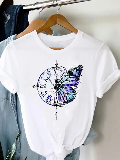 Tee Women T-shirt Summer Short Sleeve Print Clothes Graphic T Shirt Feather Painting Bird Clothing Fashion Female Top