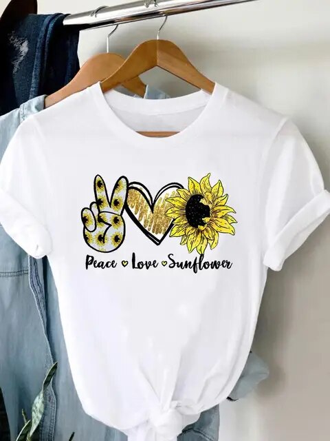 Tee Women T-shirt Summer Short Sleeve Print Clothes Graphic T Shirt Feather Painting Bird Clothing Fashion Female Top