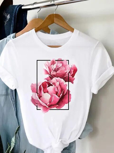 Tee Women T-shirt Summer Short Sleeve Print Clothes Graphic T Shirt Feather Painting Bird Clothing Fashion Female Top