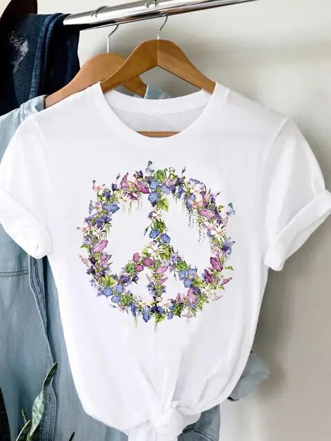 Tee Women T-shirt Summer Short Sleeve Print Clothes Graphic T Shirt Feather Painting Bird Clothing Fashion Female Top