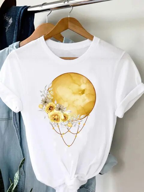 Tee Women T-shirt Summer Short Sleeve Print Clothes Graphic T Shirt Feather Painting Bird Clothing Fashion Female Top