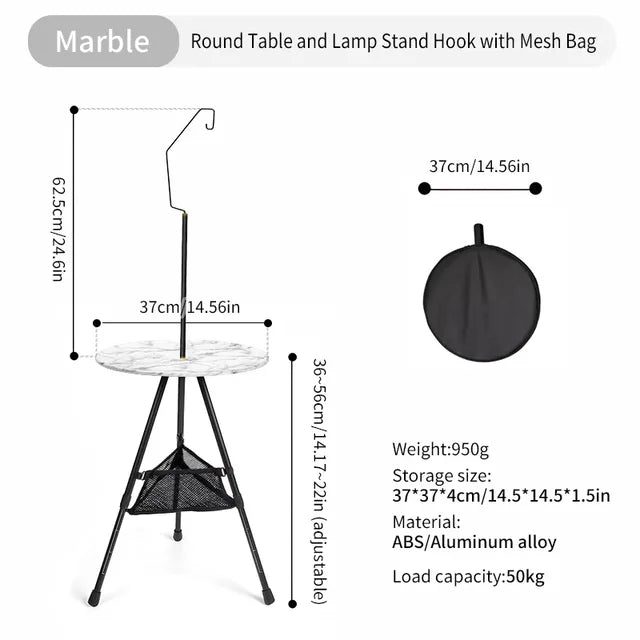 WESTTUNE Camping Round Table with Light Stand Ultralight Portable Folding Table with Adjustable Legs for Picnic Indoor/Outdoor