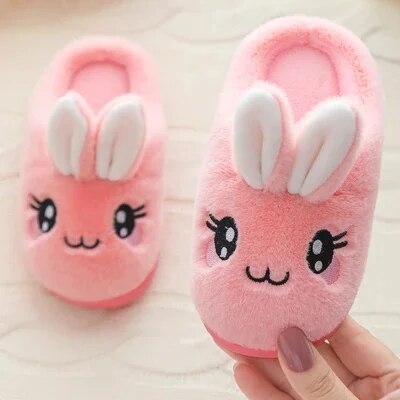 Baby Girls Cotton Slippers 2023 New Winter Children's Cute Rabbit Plush Slippers Boys Home Indoor Shoes Furry Kids Slippers