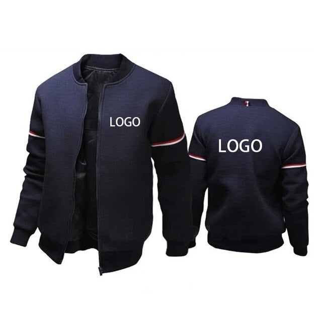 Custom LOGO Coat Men Solid Color Jacket DIY Print Zipper Top Outdoor Leisure Clothes Spring and Autumn New Streetwear S-4XL