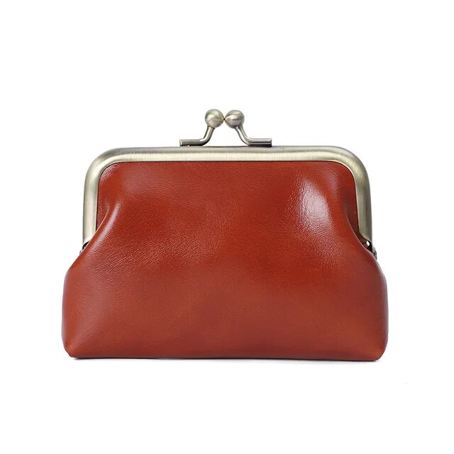 Women Wallet Retro Oil Wax Cowhide Coin Purse Real Leather Bag Handmade Mini Storage Bag Coin Bag Short Credit Card Holder