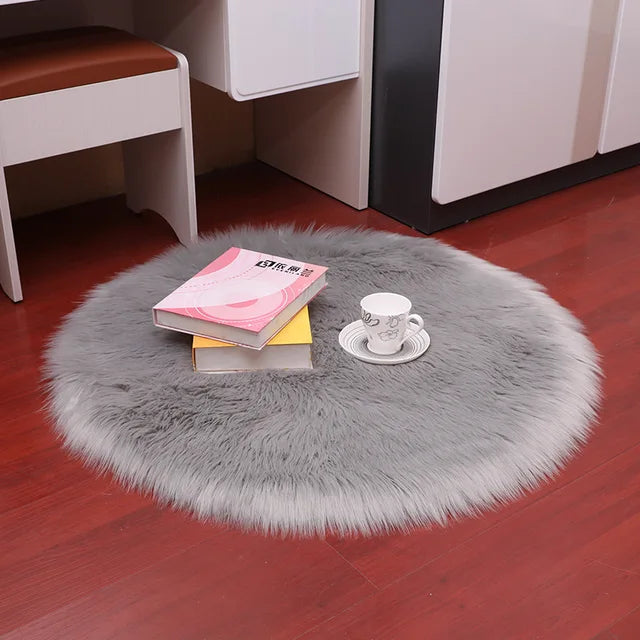 Plush Round Carpet Sheepskin Pink living Room Home Decor Bedroom Floor Cushion Mats For bedroom white area shaggy Fur Rugs