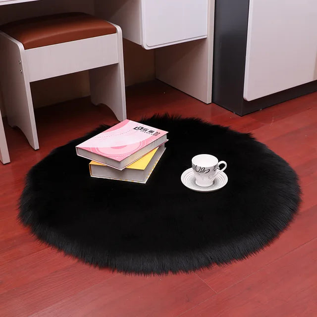 Plush Round Carpet Sheepskin Pink living Room Home Decor Bedroom Floor Cushion Mats For bedroom white area shaggy Fur Rugs