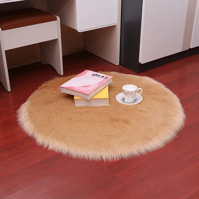 Plush Round Carpet Sheepskin Pink living Room Home Decor Bedroom Floor Cushion Mats For bedroom white area shaggy Fur Rugs