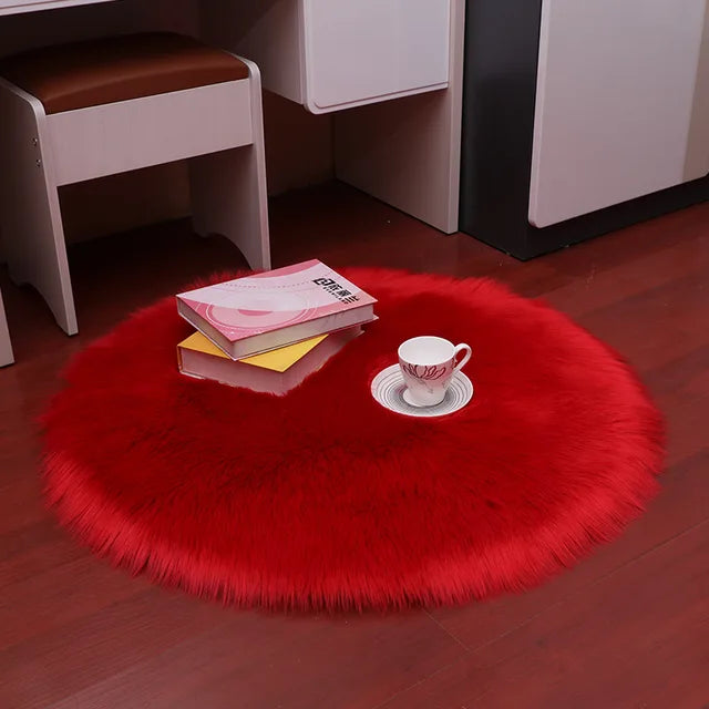 Plush Round Carpet Sheepskin Pink living Room Home Decor Bedroom Floor Cushion Mats For bedroom white area shaggy Fur Rugs