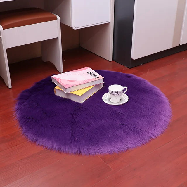 Plush Round Carpet Sheepskin Pink living Room Home Decor Bedroom Floor Cushion Mats For bedroom white area shaggy Fur Rugs