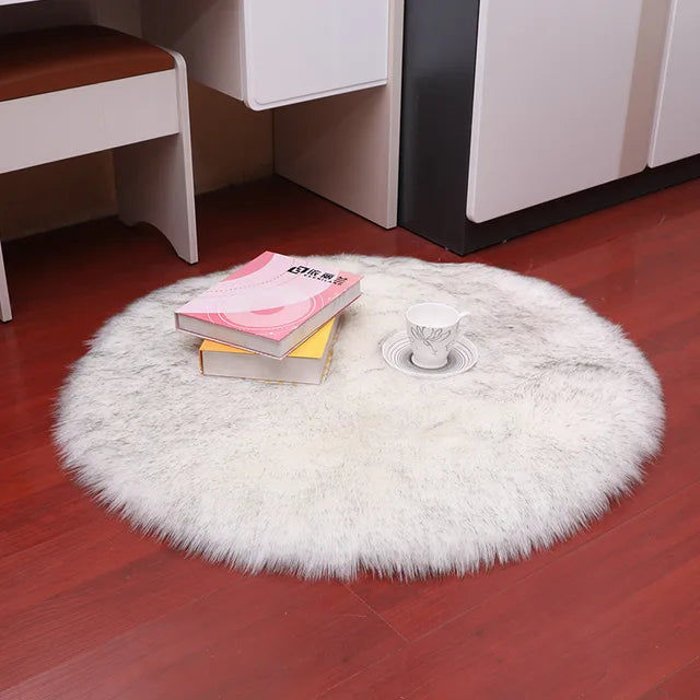 Plush Round Carpet Sheepskin Pink living Room Home Decor Bedroom Floor Cushion Mats For bedroom white area shaggy Fur Rugs