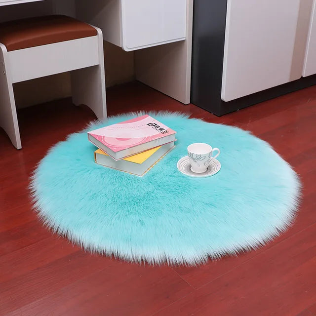 Plush Round Carpet Sheepskin Pink living Room Home Decor Bedroom Floor Cushion Mats For bedroom white area shaggy Fur Rugs