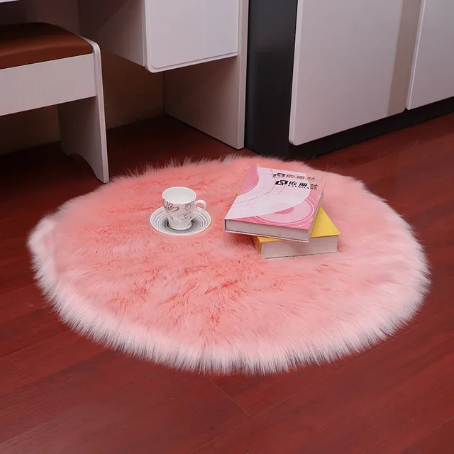 Plush Round Carpet Sheepskin Pink living Room Home Decor Bedroom Floor Cushion Mats For bedroom white area shaggy Fur Rugs