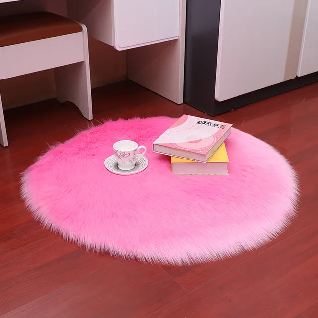 Plush Round Carpet Sheepskin Pink living Room Home Decor Bedroom Floor Cushion Mats For bedroom white area shaggy Fur Rugs