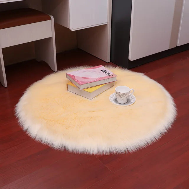 Plush Round Carpet Sheepskin Pink living Room Home Decor Bedroom Floor Cushion Mats For bedroom white area shaggy Fur Rugs