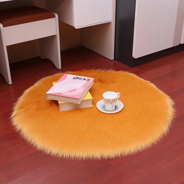 Plush Round Carpet Sheepskin Pink living Room Home Decor Bedroom Floor Cushion Mats For bedroom white area shaggy Fur Rugs