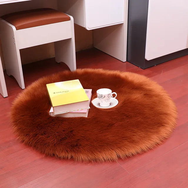 Plush Round Carpet Sheepskin Pink living Room Home Decor Bedroom Floor Cushion Mats For bedroom white area shaggy Fur Rugs