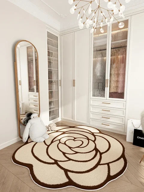 French Cream Style Rugs for Bedroom Round Flower Bedside Rug Soft Non-slip Dressing Table Mat Large Area Carpets for Living Room