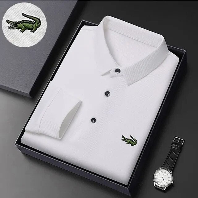 High quality Men's Long Sleeve T-shirt Spring And Autumn Cotton Embroidered Polo Shirt Lapel Men's Clothing Base Shirt Loose