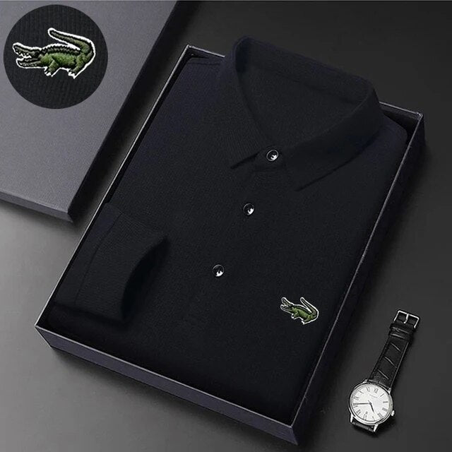 High quality Men's Long Sleeve T-shirt Spring And Autumn Cotton Embroidered Polo Shirt Lapel Men's Clothing Base Shirt Loose