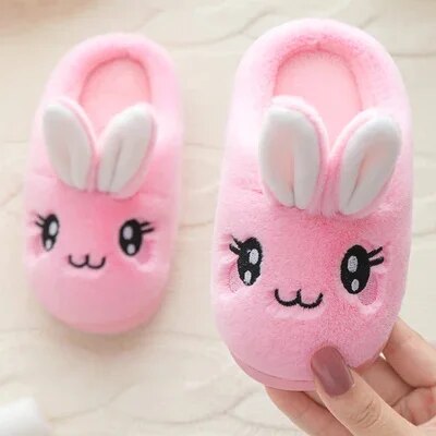 Baby Girls Cotton Slippers 2023 New Winter Children's Cute Rabbit Plush Slippers Boys Home Indoor Shoes Furry Kids Slippers