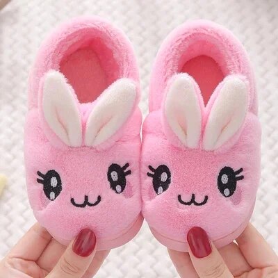 Baby Girls Cotton Slippers 2023 New Winter Children's Cute Rabbit Plush Slippers Boys Home Indoor Shoes Furry Kids Slippers