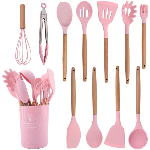 Heat Resistant Silicone Kitchenware Cooking Utensils Set Kitchen Non-Stick Cooking Utensils Baking Tools With Storage Box Tools