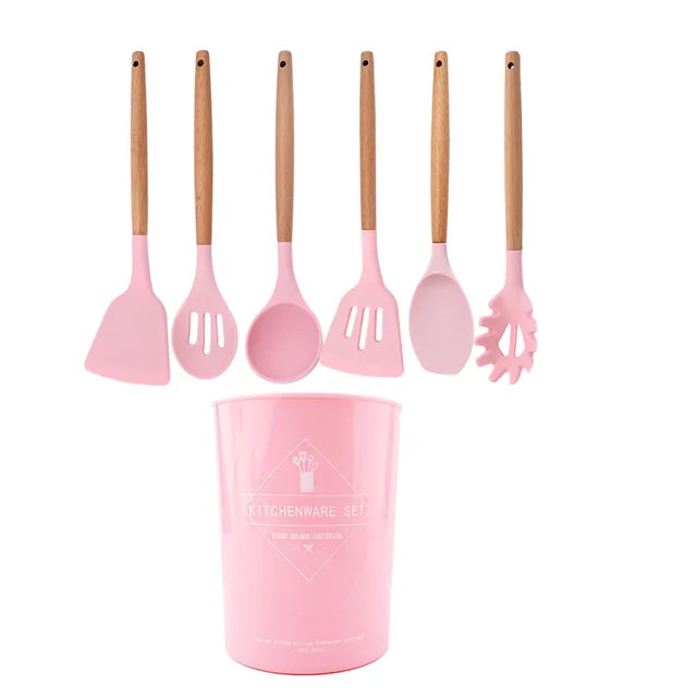 Heat Resistant Silicone Kitchenware Cooking Utensils Set Kitchen Non-Stick Cooking Utensils Baking Tools With Storage Box Tools