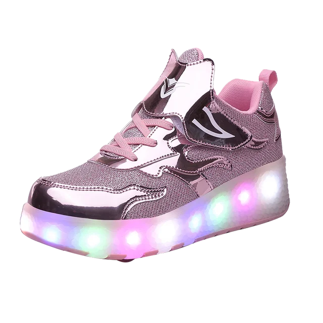 Children Roller Skates Tow Wheels Shoes Glowing Fashion Children Sport Shoes Casual Skating USB LED Light Sneakers for Kids