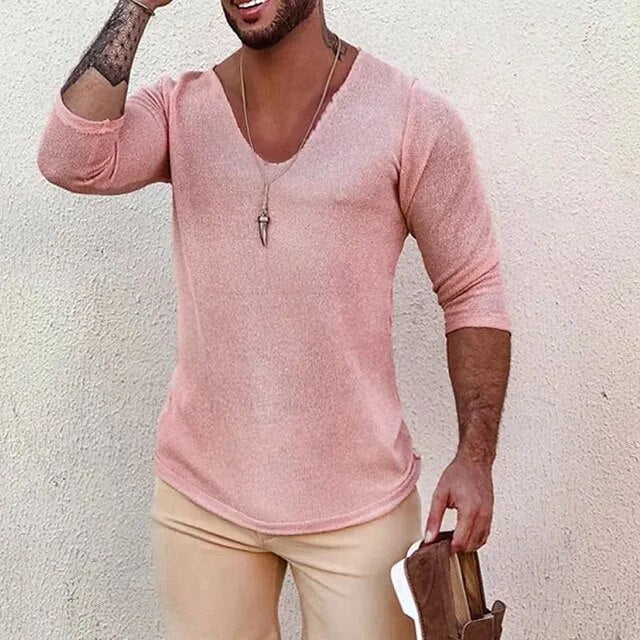 2023 Men's Casual Long Sleeve Kniited Sweaters Thin Style Mens Spring Autumn Clothing Solid V Neck Knitting Pullover Knit Tops