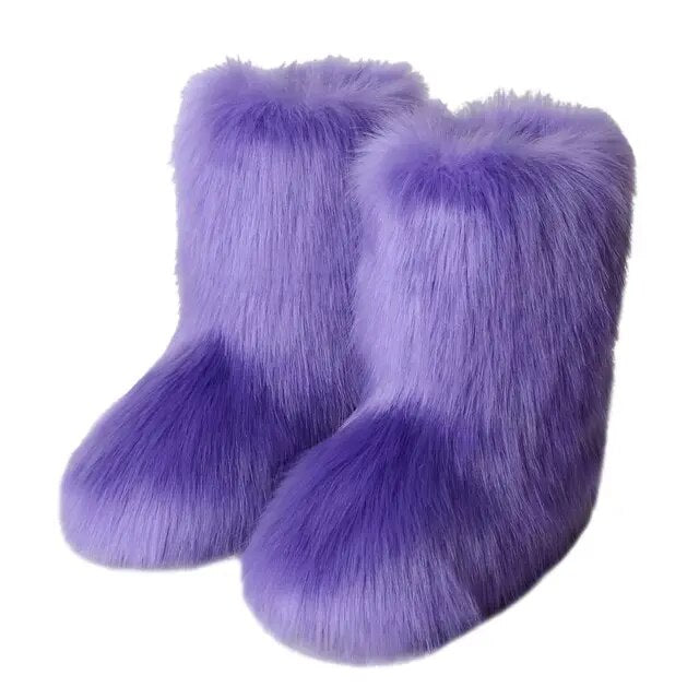 Winter Shoe Women's Winter Fluffy Faux Fox Fur Boots Woman Plush Warm Snow Boots Luxury Footwear Girls' Furry Fur Bottes Fashion