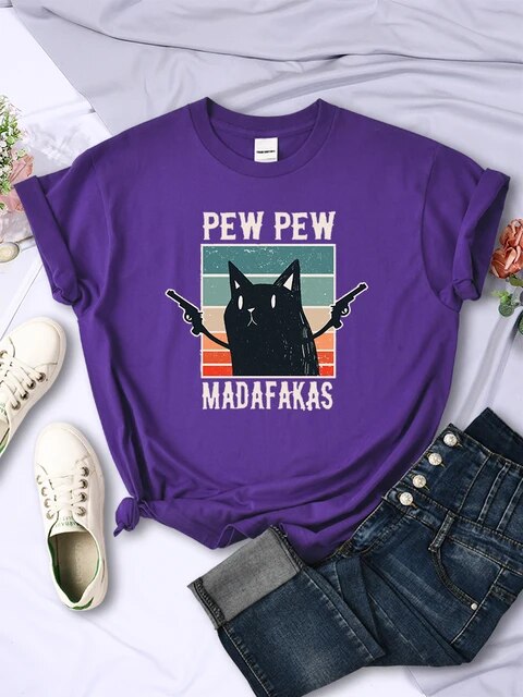 Pew Pew Madafaks Cute Funny Print Women T Shirts Hip Hop Vintage Tee Clothes Creativity Casual Tops Crewneck Womans Short Sleeve