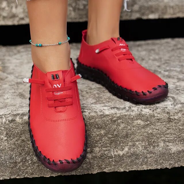 Women Vulcanized Shoes Pu Leather Casual Shoes Soft Comfortable Flat Shoes