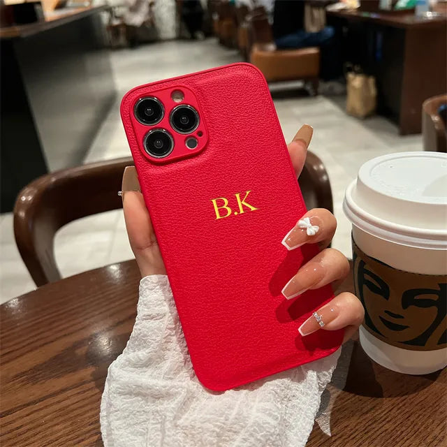 14 15 Pro Max Personalised Case For iPhone 13 12 11 14 15 Pro Max Luxury Custom Name Case Korea initial Letters Leather Cover 11