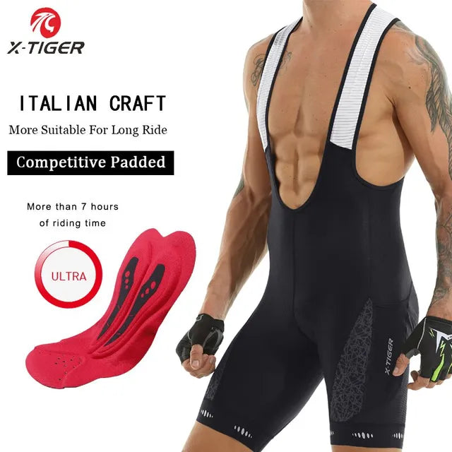 X-TIGER Cycling Bib Shorts 5D Gel Pad Mountain Bike Shorts Bretelle Pockets Outdoor Breathable UPF50+ Bike Tight Bicycle Shorts